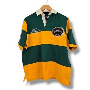 Godspeed Captains Crew Rugby Shirt Green Yellow Striped Short Sleeve Mens Size S